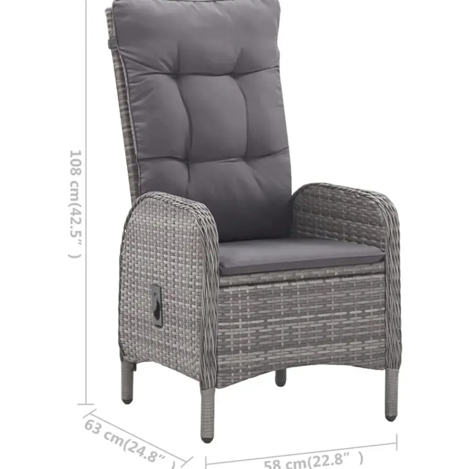 vidaXL - Verstelbaar Tuinset met grijs kussens - Poly rattan en glas - 5 stuks