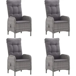 vidaXL - Verstelbaar Tuinset met grijs kussens - Poly rattan en glas - 5 stuks