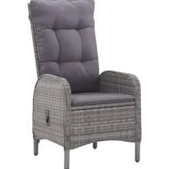 vidaXL - Verstelbaar Tuinset met grijs kussens - Poly rattan en glas - 5 stuks