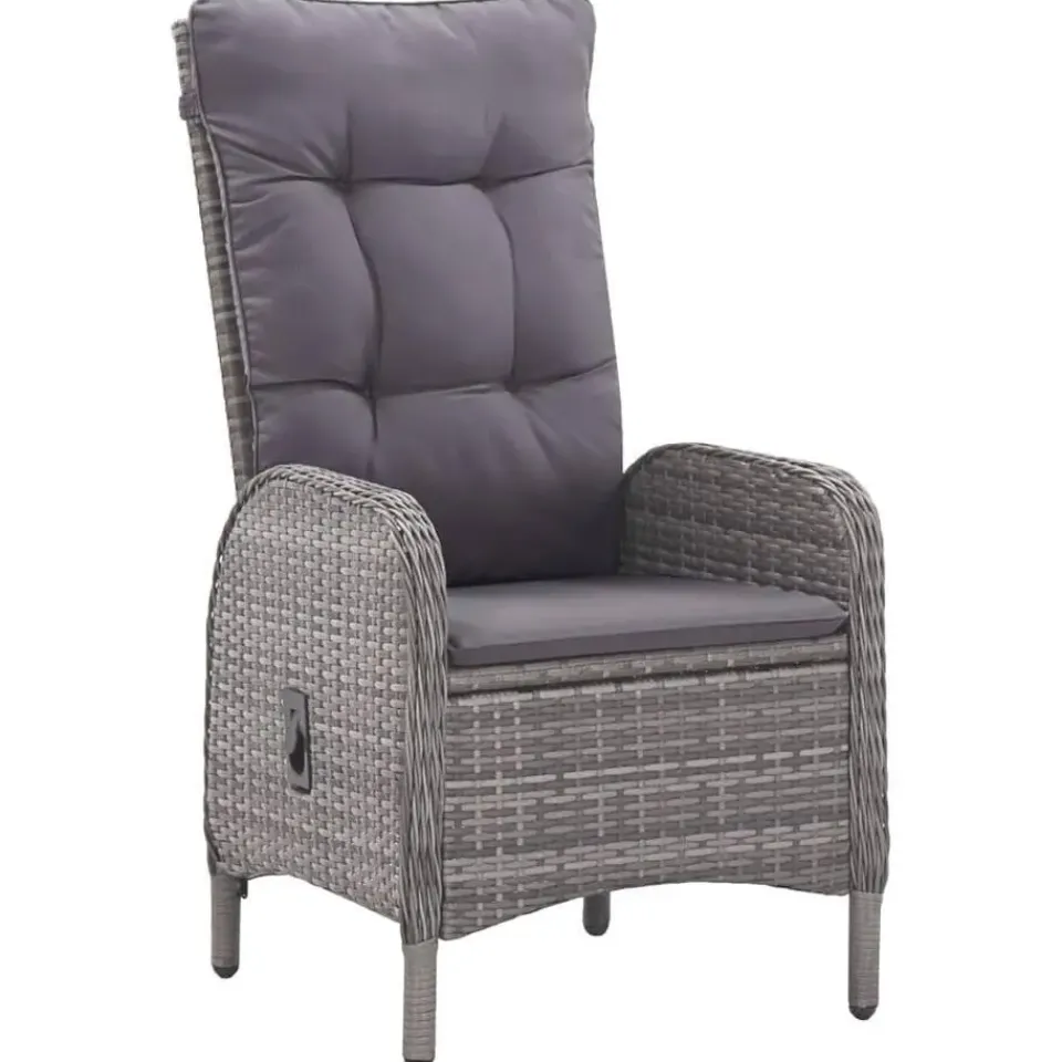 vidaXL - Verstelbaar Tuinset met grijs kussens - Poly rattan en glas - 5 stuks