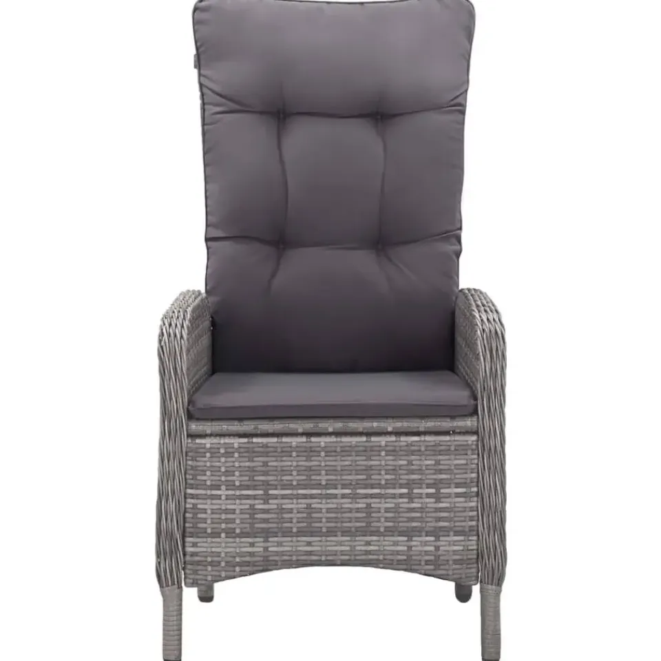 vidaXL - Verstelbaar Tuinset met grijs kussens - Poly rattan en glas - 5 stuks