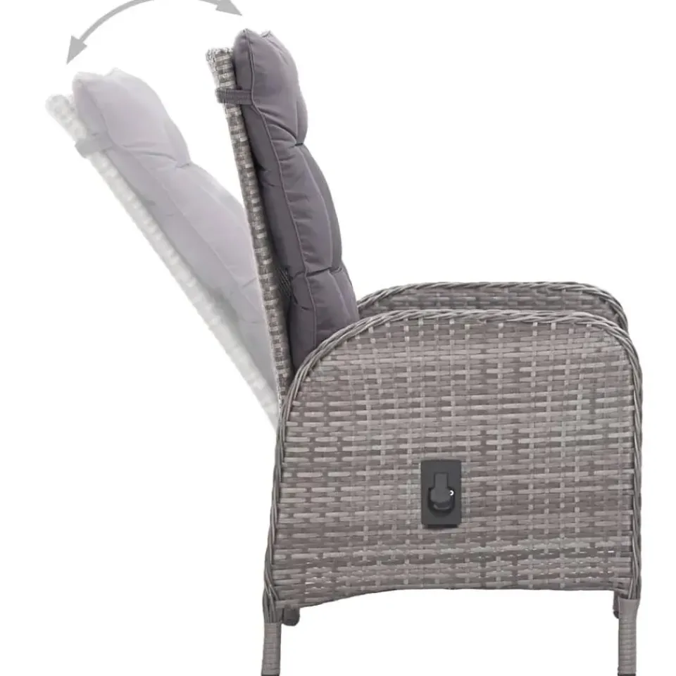 vidaXL - Verstelbaar Tuinset met grijs kussens - Poly rattan en glas - 5 stuks