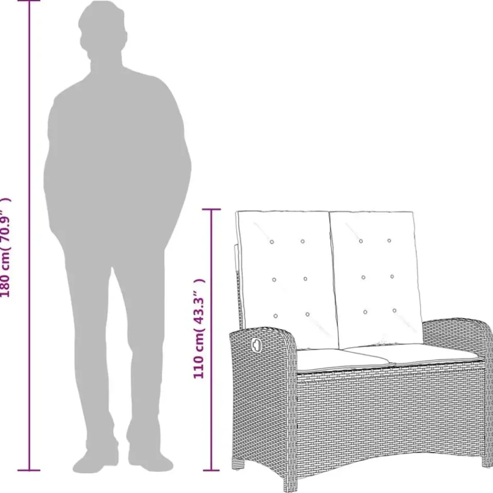vidaXL - Verstelbare loungebank met kussens - Lichtgrijs rattan - 105x59x93 cm Discount
