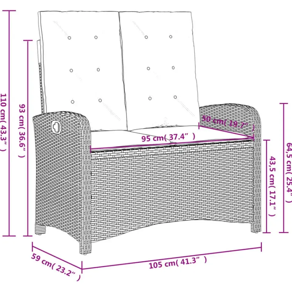 vidaXL - Verstelbare loungebank met kussens - Lichtgrijs rattan - 105x59x93 cm Discount