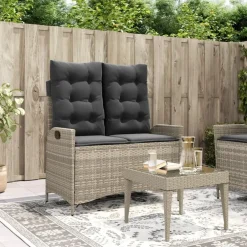 vidaXL - Verstelbare loungebank met kussens - Lichtgrijs rattan - 104x59x93 cm Discount
