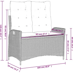 vidaXL - Verstelbare loungebank met kussens - Lichtgrijs rattan - 104x59x93 cm Discount