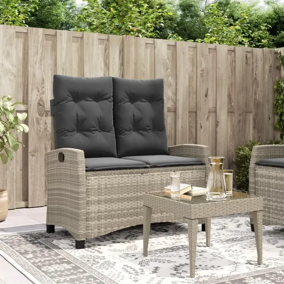 vidaXL - Verstelbare loungebank met kussens - Lichtgrijs rattan - 105x66x93 cm Best