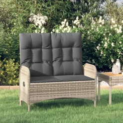 vidaXL - Verstelbare tuinbank met kussens 107 cm - Grijs - Poly rattan Sale