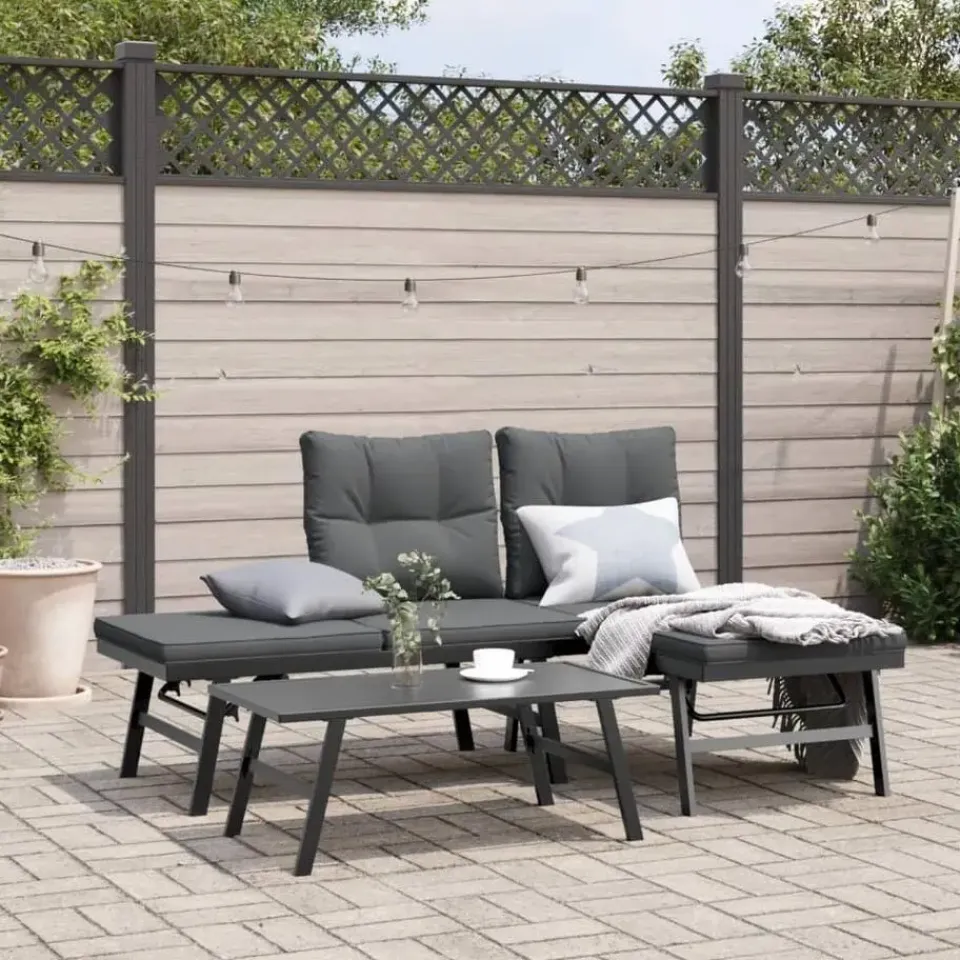 vidaXL - Verstelbare Tuinbanken met kussens zwart - Gepoedercoat staal - 2 stuks Online