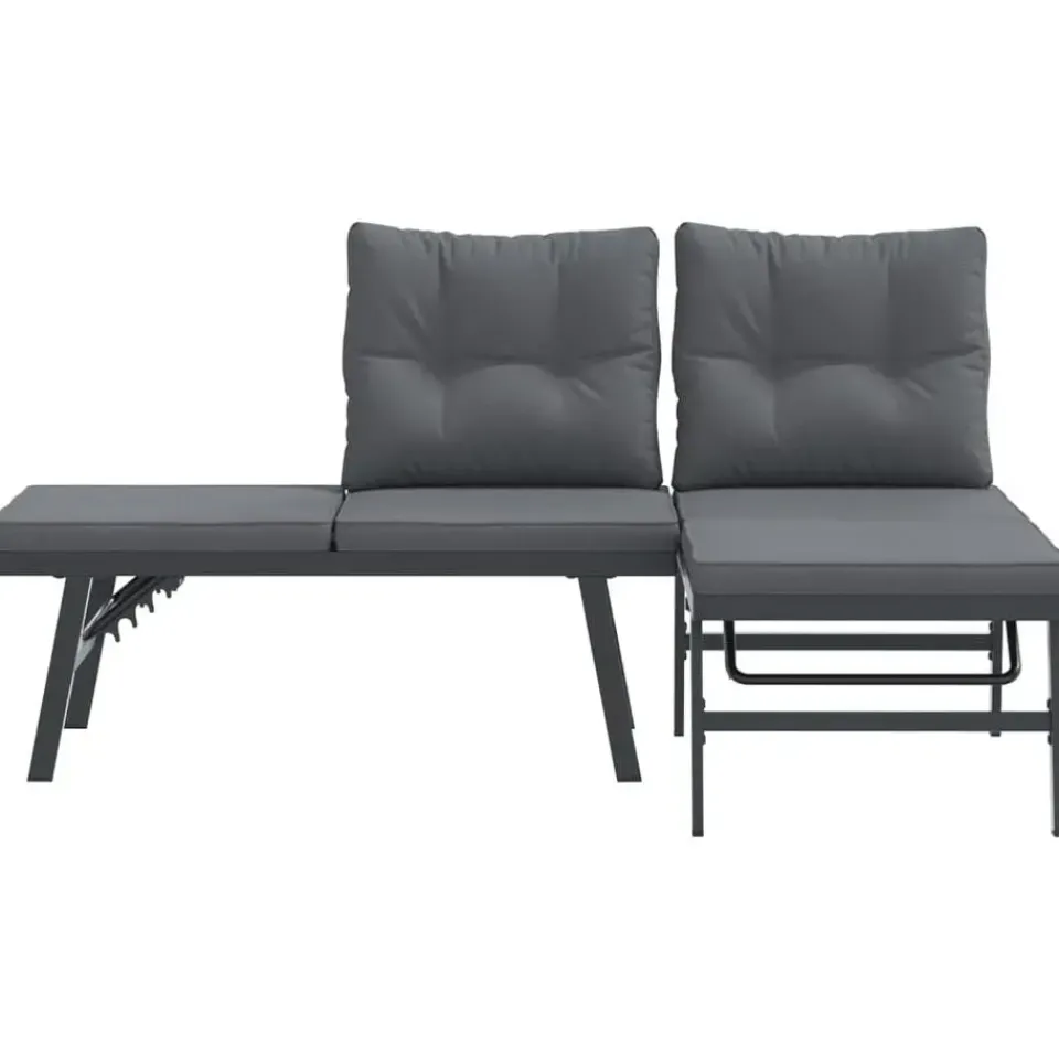 vidaXL - Verstelbare Tuinbanken met kussens zwart - Gepoedercoat staal - 2 stuks Online