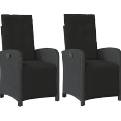 vidaXL - Verstelbare tuinstoelen - Kussens - Zwart - Poly rattan - 2 stuks Sale