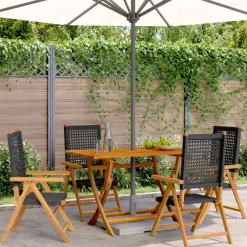 vidaXL - Verstelbare tuinstoelen - Zwart - Poly rattan en hout zwart - 4 stuks Clearance