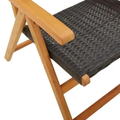 vidaXL - Verstelbare tuinstoelen - Zwart - Poly rattan en hout zwart - 4 stuks Clearance