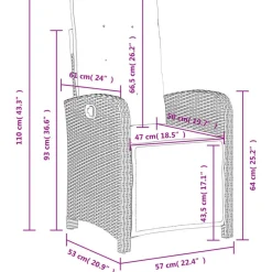 vidaXL - Verstelbare tuinstoelen - Voetensteun - Grijs - Poly rattan - 2 stuks Clearance