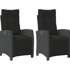 vidaXL - Verstelbare tuinstoelen met voetensteun - Zwart - Poly rattan - 2 stuks Hot