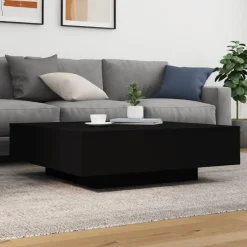 vidaXL - Vierkante salontafel met LED - Zwart - Bewerkt hout - 100x100x31 cm Discount