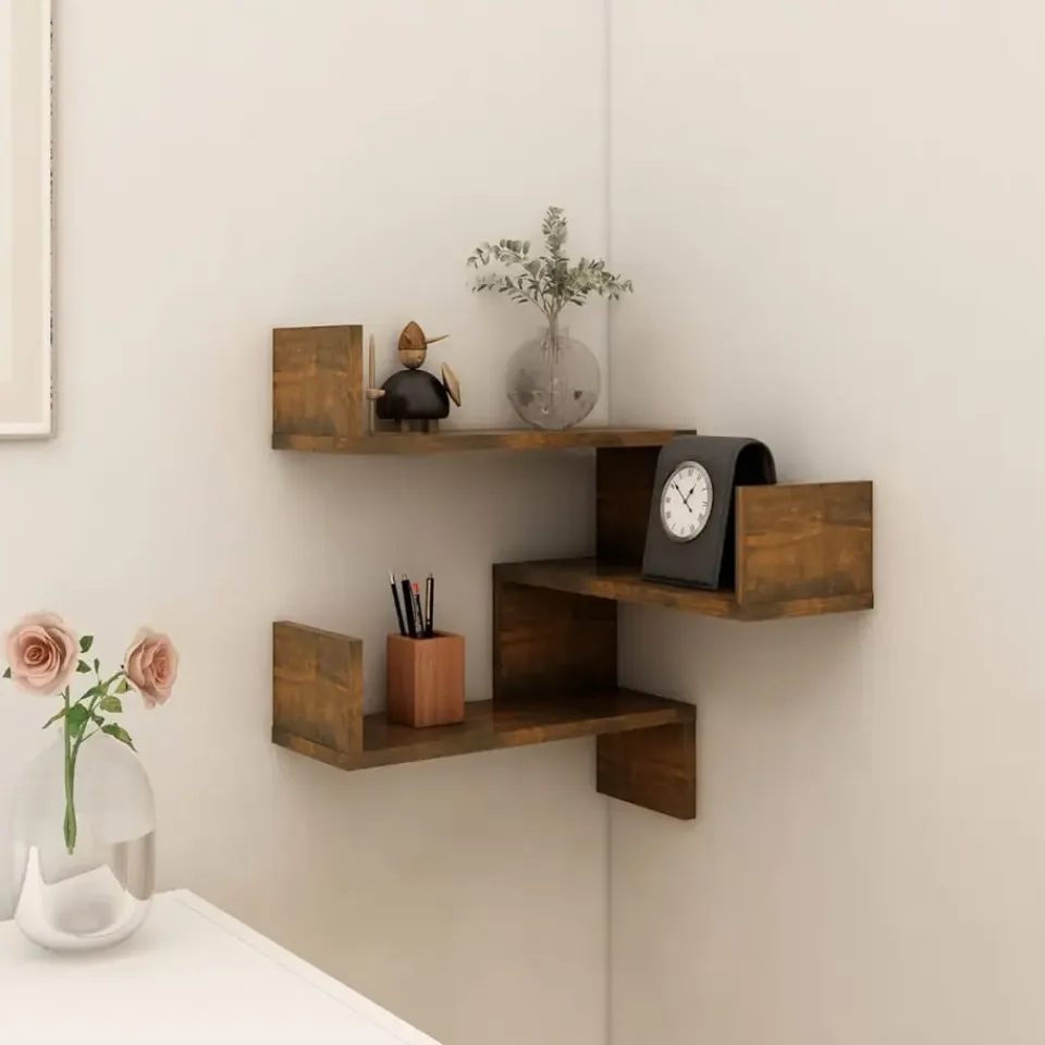 vidaXL - Wandhoekschap - Bruin - Bewerkt hout Sale