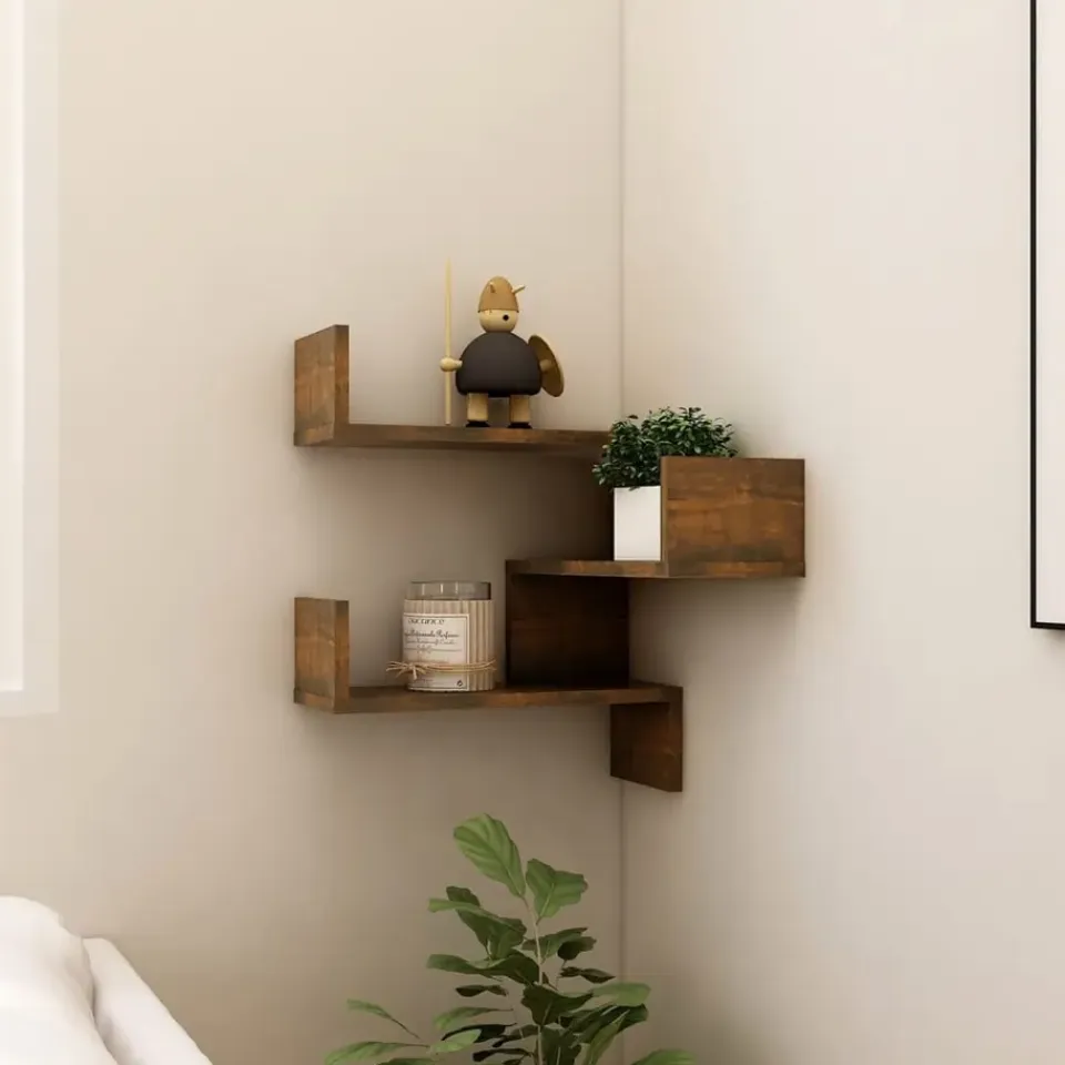 vidaXL - Wandhoekschap - Bruin - Bewerkt hout Sale