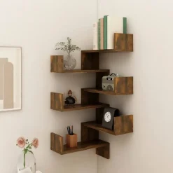 vidaXL - Wandhoekschap - Bruin - Bewerkt hout - 2 stuks Sale