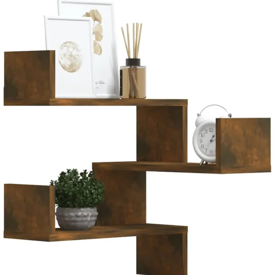 vidaXL - Wandhoekschap - Bruin - Bewerkt hout - 2 stuks Sale