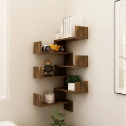 vidaXL - Wandhoekschap - Bruin - Bewerkt hout - 2 stuks Sale
