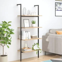 vidaXL - Wandrek met 4 schappen - Lichtbruin - Bewerkt hout - 64 x 35 x 152.5 cm Best