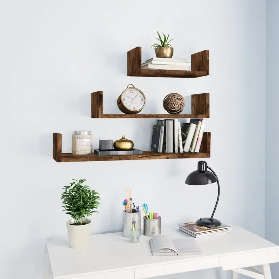 vidaXL - Wandschap - Bruin - Bewerkt hout - 60 x 15 x 10 cm - 3 stuks Sale