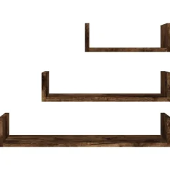 vidaXL - Wandschap - Bruin - Bewerkt hout - 60 x 15 x 10 cm - 3 stuks Sale