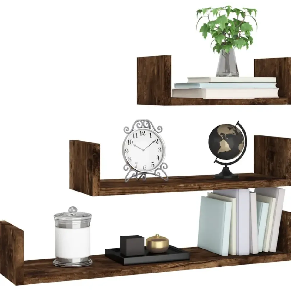 vidaXL - Wandschap - Bruin - Bewerkt hout - 60 x 15 x 10 cm - 3 stuks Sale