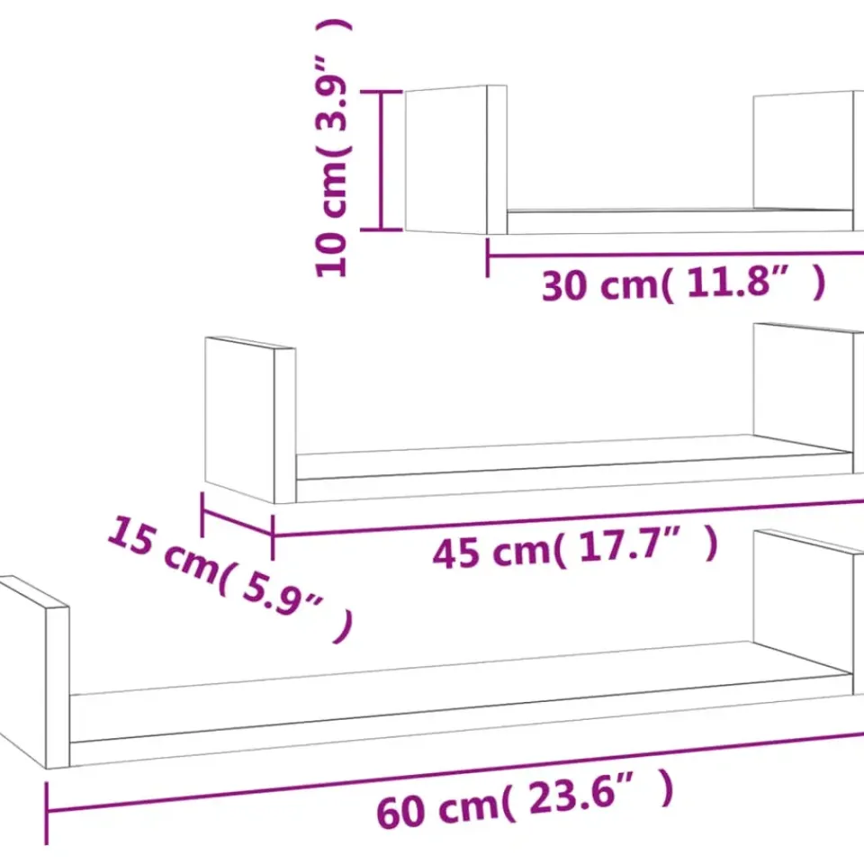 vidaXL - Wandschap - Bruin - Bewerkt hout - 60 x 15 x 10 cm - 3 stuks Sale