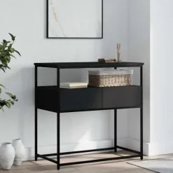 vidaXL - Wandtafel met 2 lades - Zwart - Bewerkt hout en metaal - 75x40x75 cm New