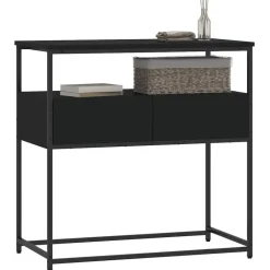 vidaXL - Wandtafel met 2 lades - Zwart - Bewerkt hout en metaal - 75x40x75 cm New