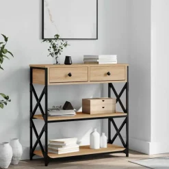 vidaXL - Wandtafel met 2 lades 2 schappen - Sonoma eiken - Hout - 75x28x75 cm Sale