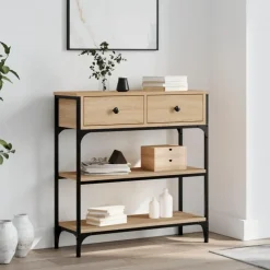 vidaXL - Wandtafel met 2 lades 2 schappen - Sonoma eiken - Hout - 72.5x25x75 cm