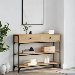vidaXL - Wandtafel met 2 lades 2 schappen - Sonoma eiken - Hout - 100x25x75 cm Outlet