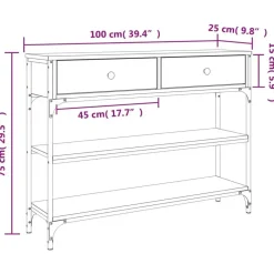 vidaXL - Wandtafel met 2 lades 2 schappen - Sonoma eiken - Hout - 100x25x75 cm Outlet