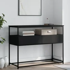 vidaXL - Wandtafel met 2 lades - Zwart - Bewerkt hout en metaal - 100x40x75 cm Discount