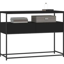 vidaXL - Wandtafel met 2 lades - Zwart - Bewerkt hout en metaal - 100x40x75 cm Discount