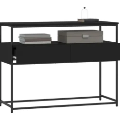 vidaXL - Wandtafel met 2 lades - Zwart - Bewerkt hout en metaal - 100x40x75 cm Discount