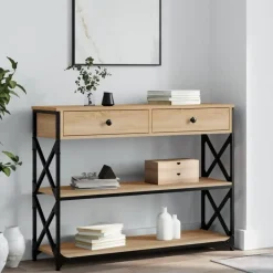 vidaXL - Wandtafel met 2 lades 2 schappen - Sonoma eiken - Hout - 100x28x75 cm New