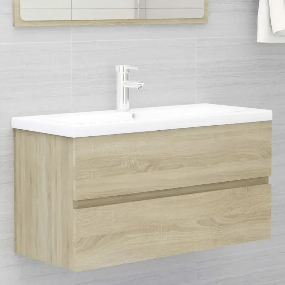 vidaXL - Wastafelkast - Bruin - Bewerkt hout - 90 x 38.5 x 45 cm Sale