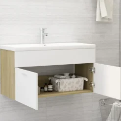 vidaXL - Wastafelkast - Wit - Bewerkt hout - 90 x 38.5 x 46 cm Clearance