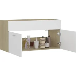 vidaXL - Wastafelkast - Wit - Bewerkt hout - 90 x 38.5 x 46 cm Clearance
