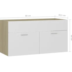 vidaXL - Wastafelkast - Wit - Bewerkt hout - 90 x 38.5 x 46 cm Clearance