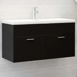 vidaXL - Wastafelkast - Zwart - Bewerkt hout - 90 x 38.5 x 46 cm Outlet