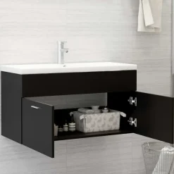 vidaXL - Wastafelkast - Zwart - Bewerkt hout - 90 x 38.5 x 46 cm Outlet