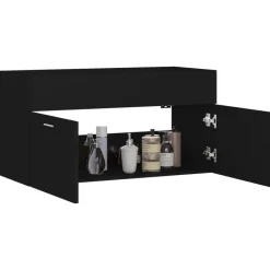 vidaXL - Wastafelkast - Zwart - Bewerkt hout - 90 x 38.5 x 46 cm Outlet