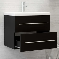 vidaXL - Wastafelkast - Zwart - Bewerkt hout - 60 x 38.5 x 48 cm Discount
