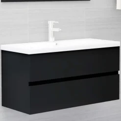 vidaXL - Wastafelkast - Zwart - Bewerkt hout - 90 x 38.5 x 45 cm Sale