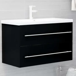 vidaXL - Wastafelkast - Zwart - Bewerkt hout - 80 x 38.5 x 48 cm Online